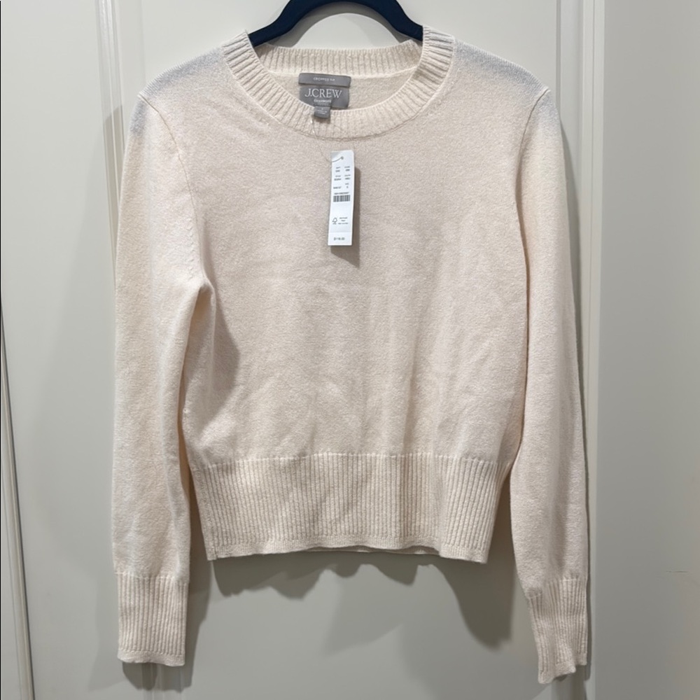 J. Crew Cream Crew Neck Cashmere Sweater Fitted Style NWT
